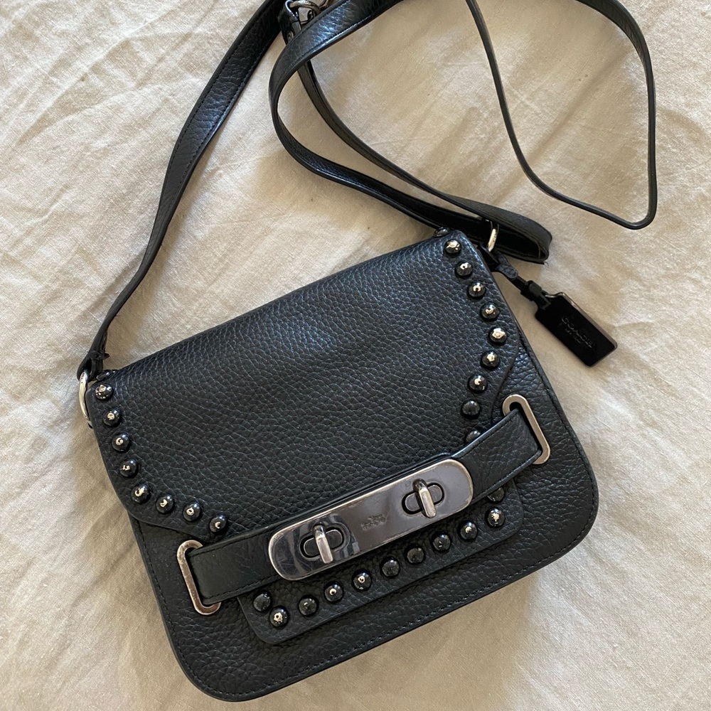 SOLD 🚫 Coach Swagger Small Shoulder Bag in Lacquer Rivets and Pebble Leather